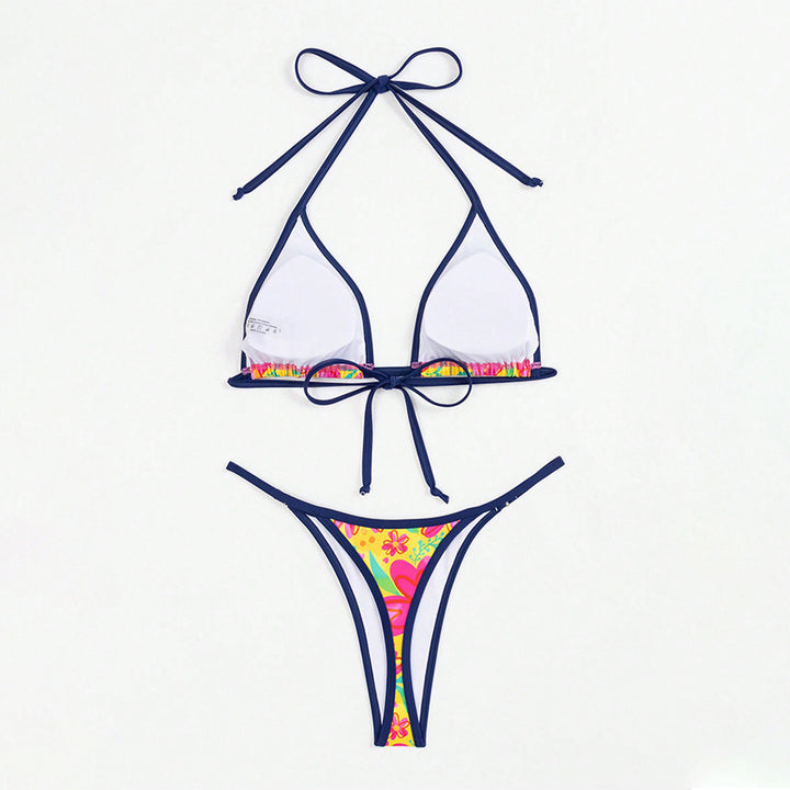 Damen Triangel-Bikini-Set mit floralem Muster und farbenfrohen Akzenten Drune