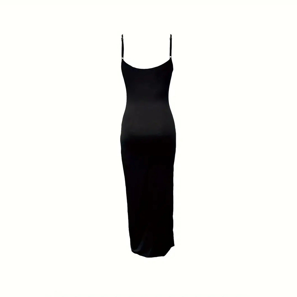 Damen Maxikleid mit Rüschendetail und hohem Schlitz Drune