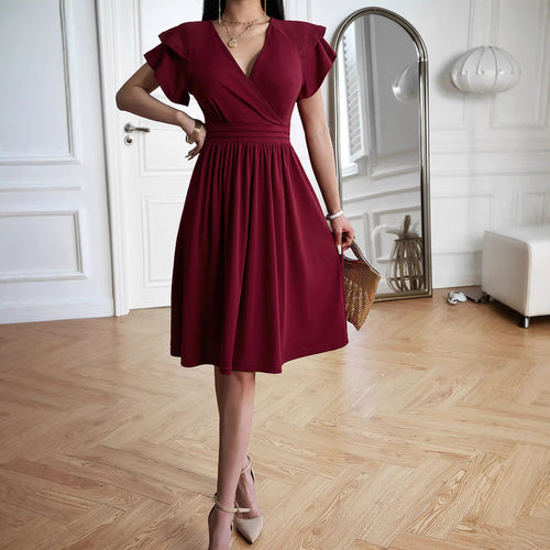 Damen Wickelkleid mit voluminösen Ärmeln und femininem V-Ausschnitt Drune