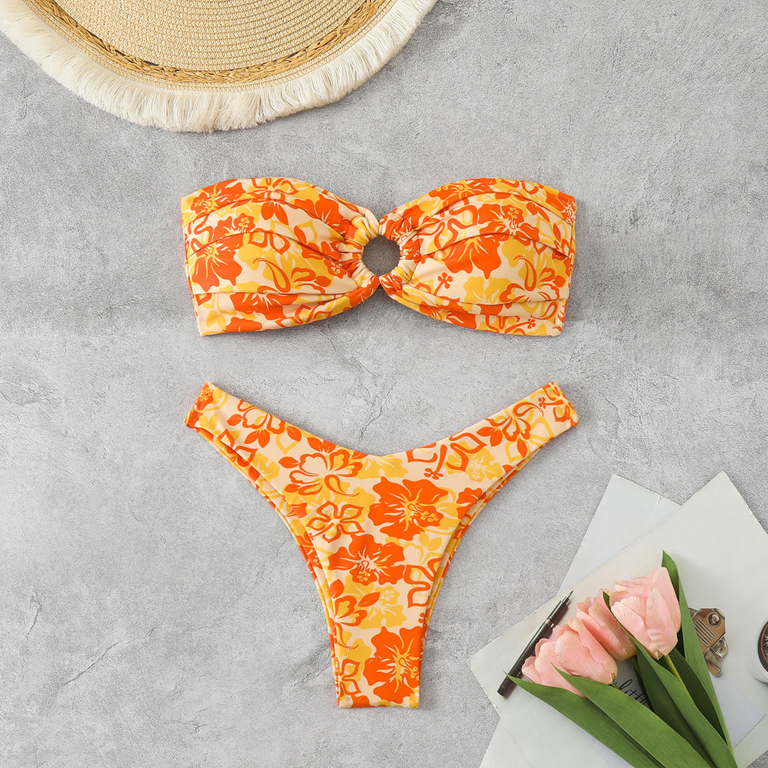 Damen Bandeau-Bikini mit raffiniertem Blumenmuster Drune