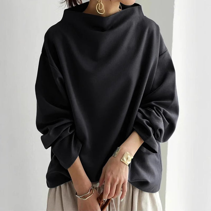 Damen nan lässige Oversize Bluse mit U-Boot-Ausschnitt und voluminösen Ballonärmeln Drune
