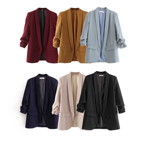 Damen eleganter Blazer mit gekrempelten Ärmeln und praktischen Taschen Drune