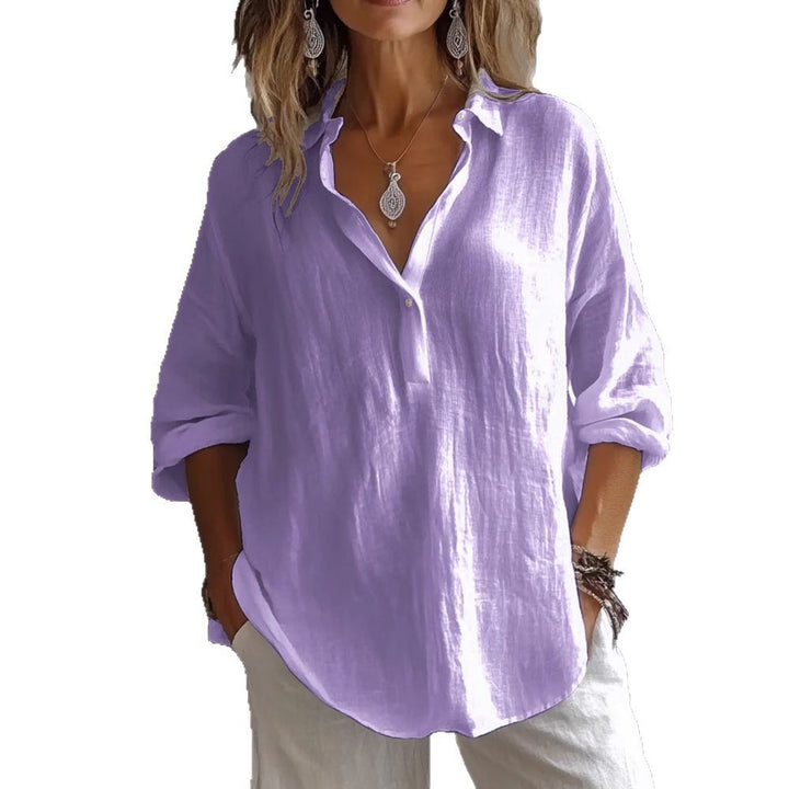 Damen Lockeres Leinen Knopf-bluse Drune