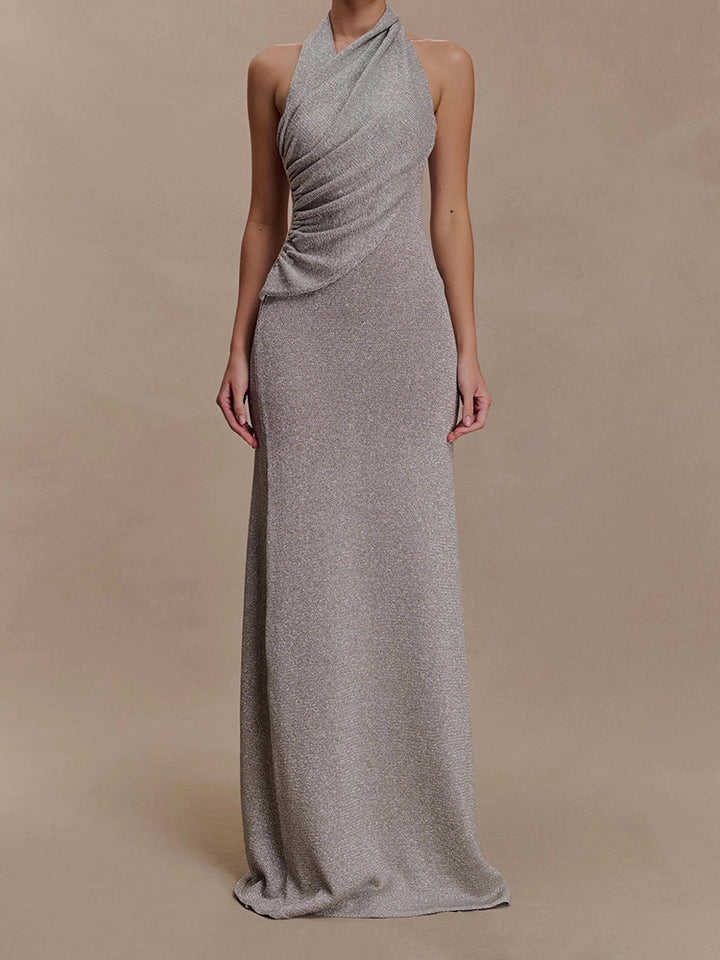 Damen Elegantes Maxikleid mit schimmerndem Stoff und raffiniertem Wickeldetail Drune
