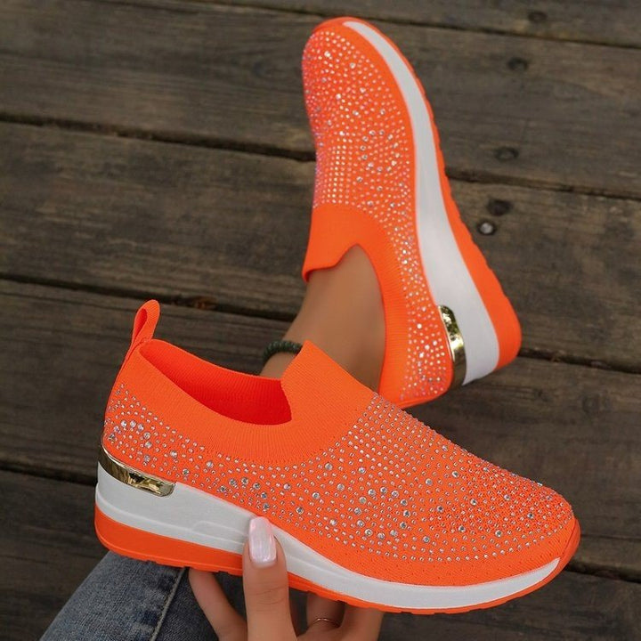 Damen Modische Sneaker mit Strass und Plateau Drune