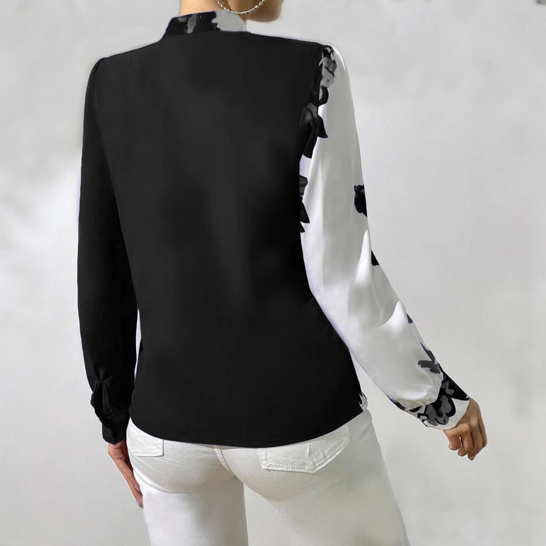Damen Bluse mit einzigartigem floralen Muster und elegantem V-Ausschnitt Drune