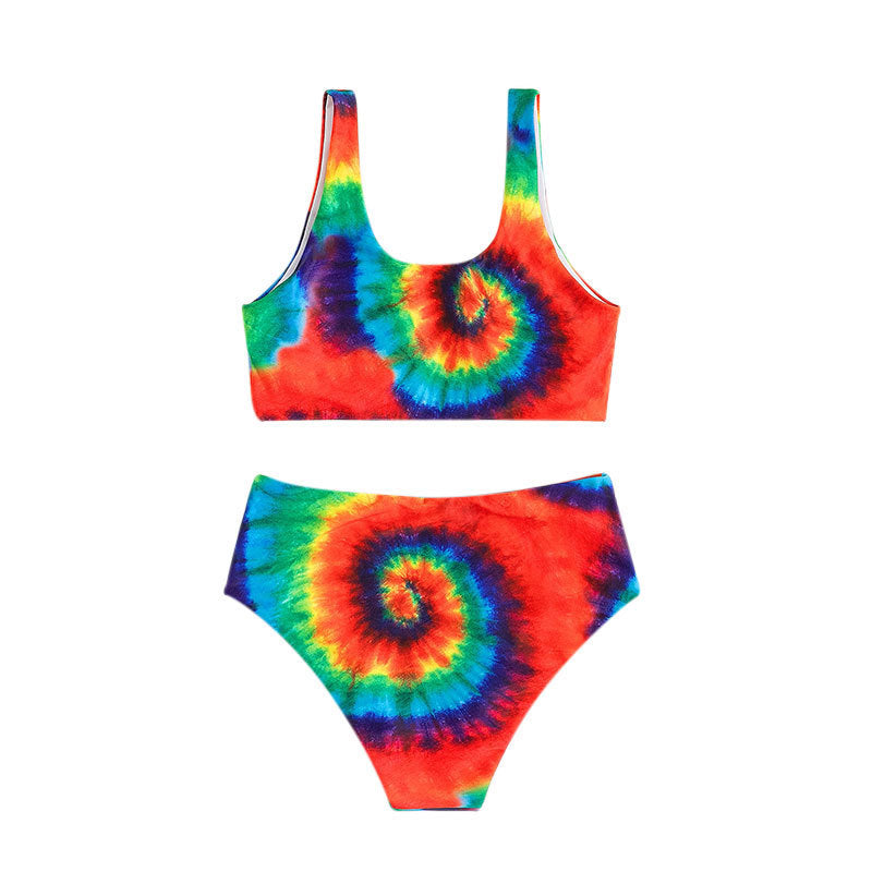 Damen Bunt gemusterter Bikini mit hohem Bund und sportlichem Schnitt Drune