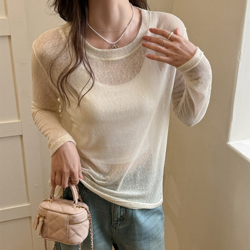 Damen transparentes Langarmshirt aus leichtem, luftdurchlässigem Material Drune