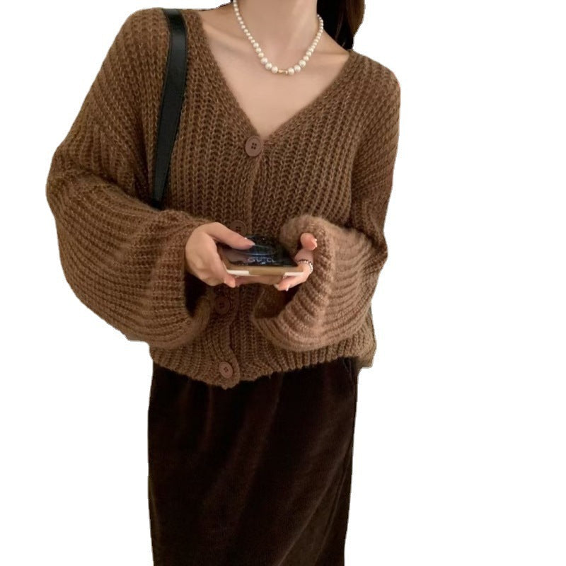 Damen lässiger Cardigan aus grobem Strick mit praktischen Knöpfen Drune
