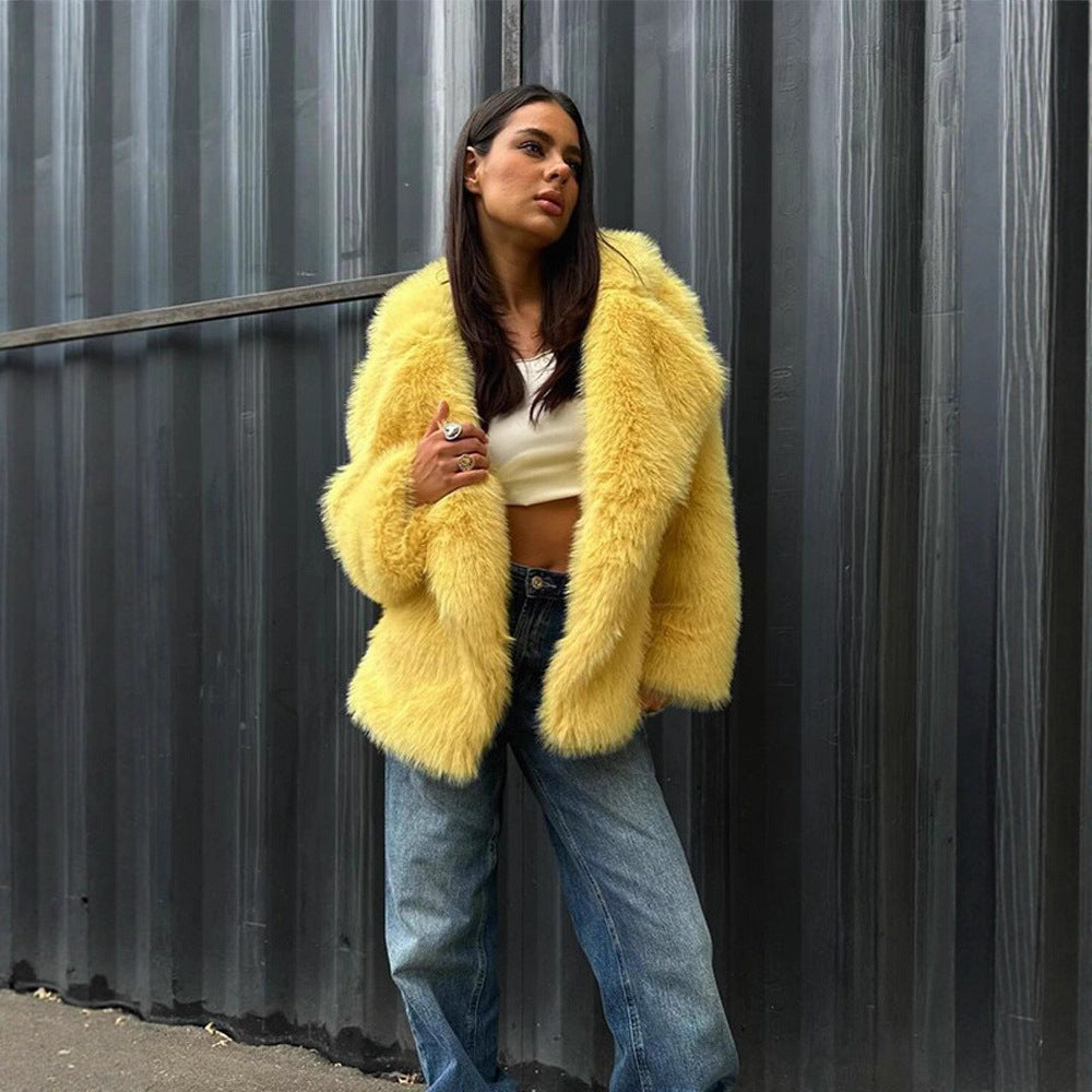 Damen Kuscheliger Oversize Kunstfellmantel Drune