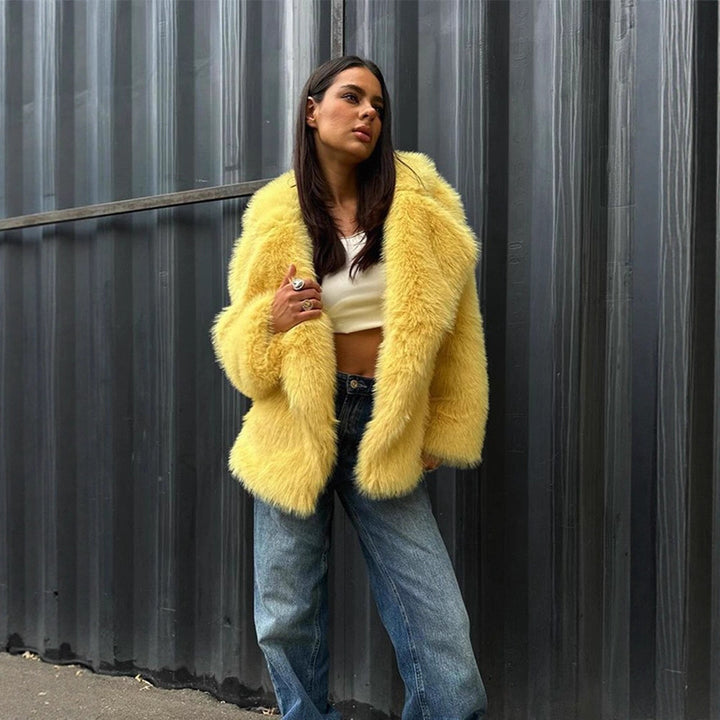 Damen Kuscheliger Oversize Kunstfellmantel Drune