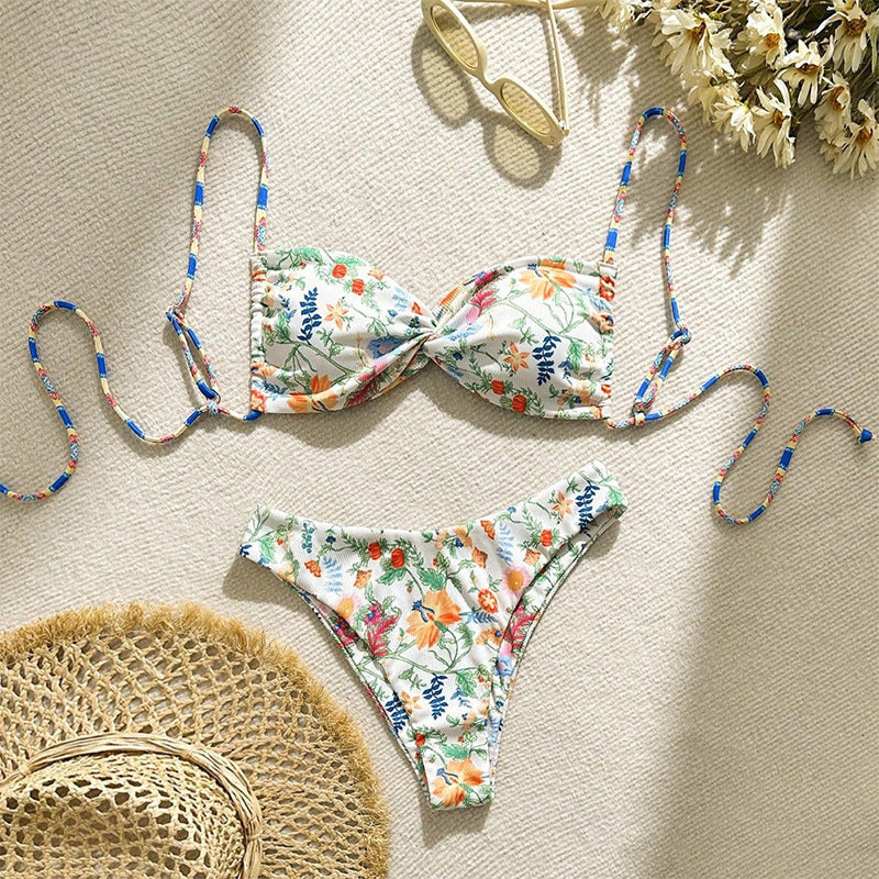 Damen Verschnörkelter Bikini mit floralem Design Drune