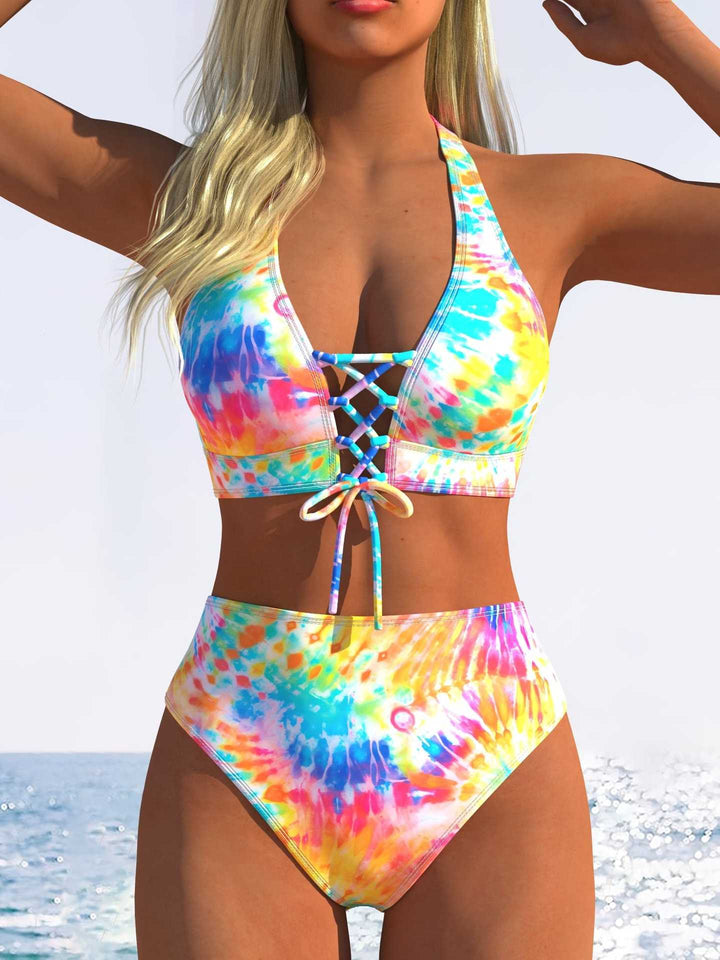 Damen Bikini-Set mit hoch tailliertem Schnitt und verspieltem Schnürdetail Drune