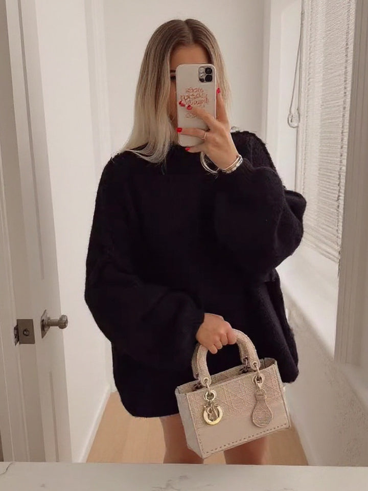 Damen lässiger Oversize Pullover mit hohen Ärmeln und unkonventionellem Schnitt Drune