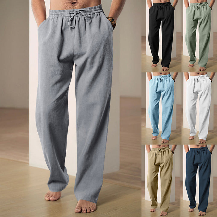 Herren nan leichte Relaxhose aus Leinenmix mit elastischem Tunnelzugbund und geradem Bein Drune