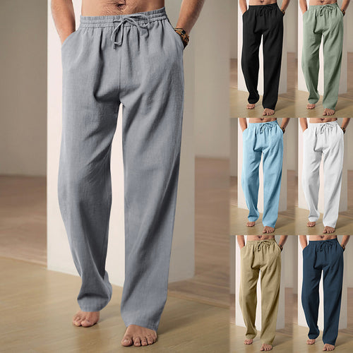 Herren nan leichte Relaxhose aus Leinenmix mit elastischem Tunnelzugbund und geradem Bein Drune