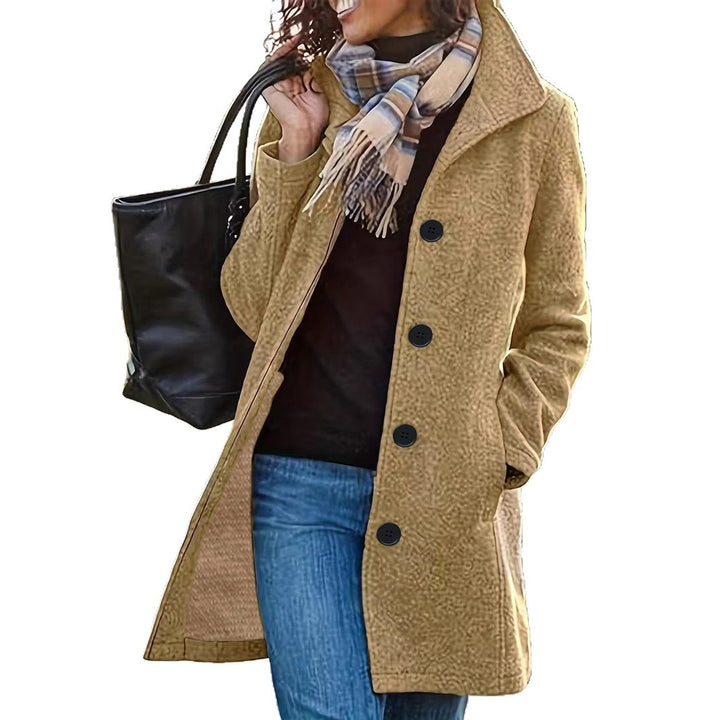 Damen elegante Wollmantel mit modernem Kragen und praktischen Taschen Drune