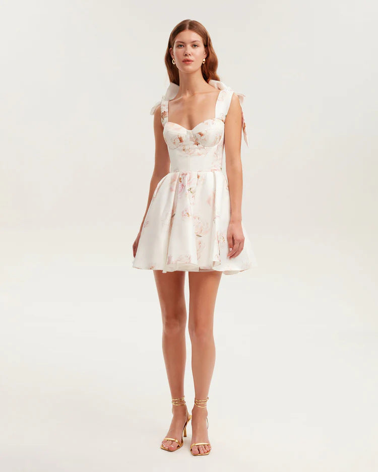 Damen Mini-Kleid mit floralem Muster und Spitzenärmeln Drune