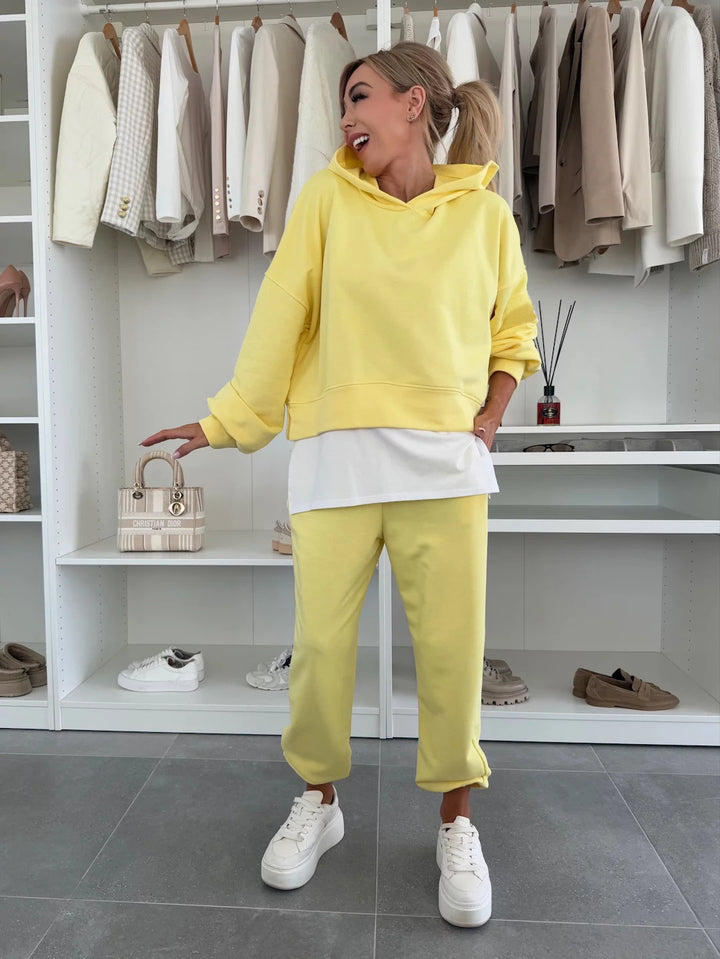 Damen lässiger Kapuzenpullover mit hochgeschnittenen Sweatpants Drune