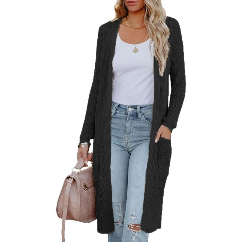 Damen lässiger Strickmantel mit offenen Fronten und praktischen Taschen Drune