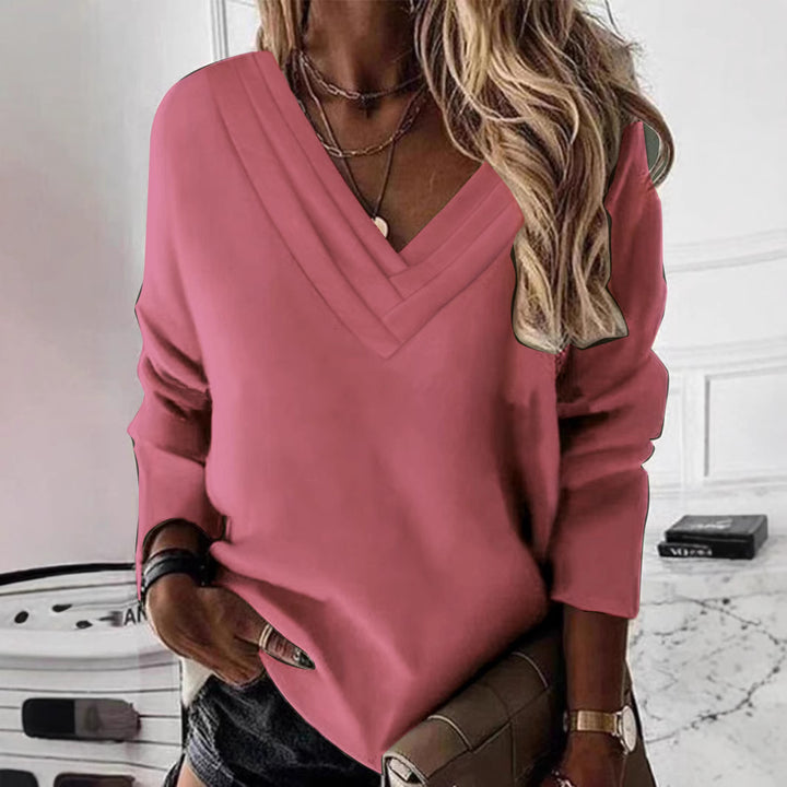 Damen Lässiges V-Ausschnitt Pullover mit eleganten Falten Drune