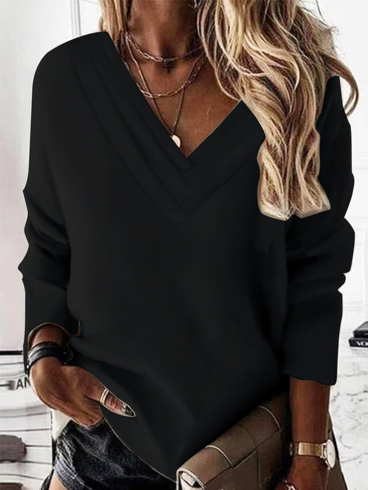 Damen Lässiges V-Ausschnitt Pullover mit eleganten Falten Drune
