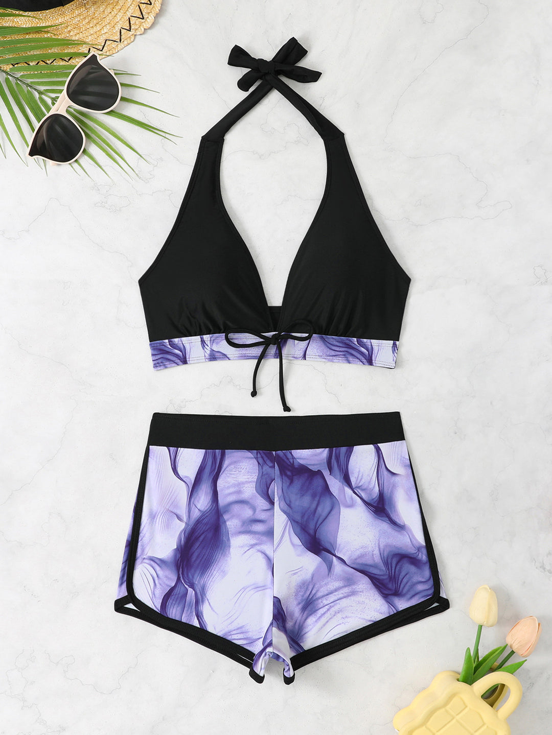 Damen Sportliches Bikini-Set mit tiefem V-Ausschnitt und komfortablen Shorts Drune