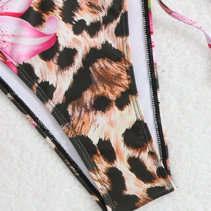 Damen Bikini-Set mit elegantem Leopardenmuster und verspielten Blumendetails Drune