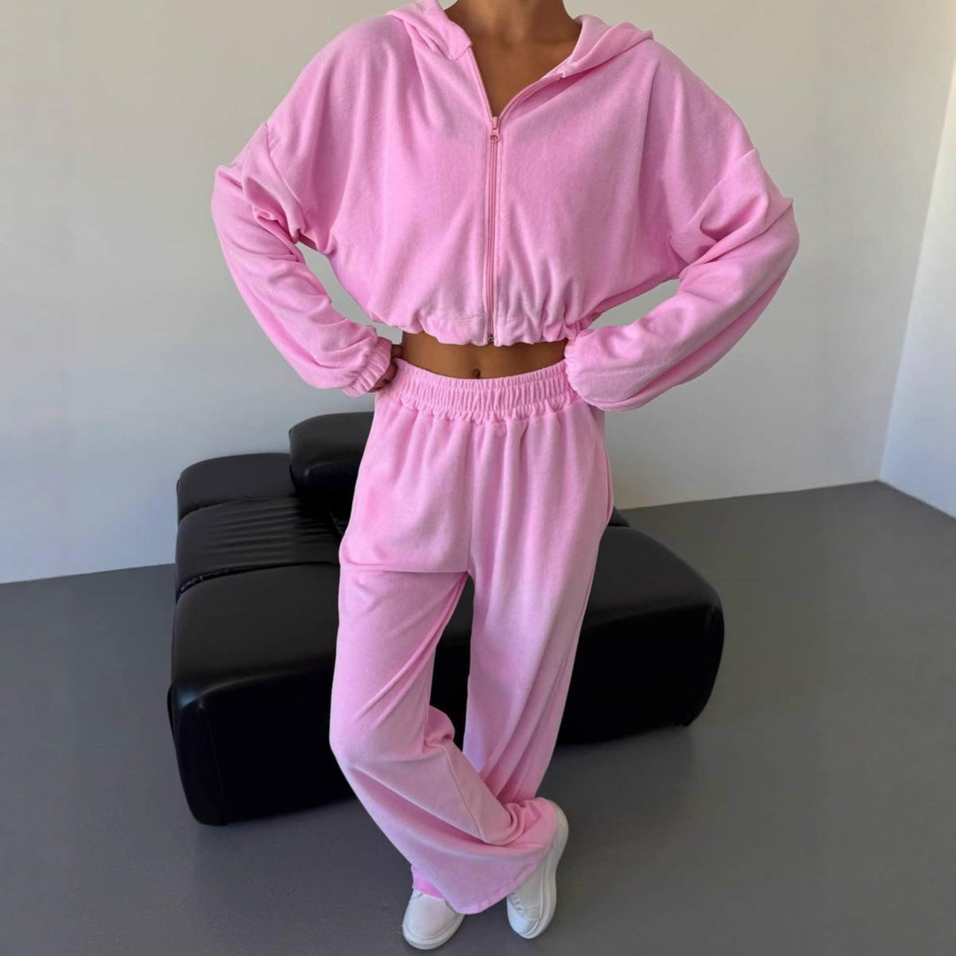 Damen Lässiges Freizeit-Set mit pulloverartigen Jacke und weitem Bund Drune