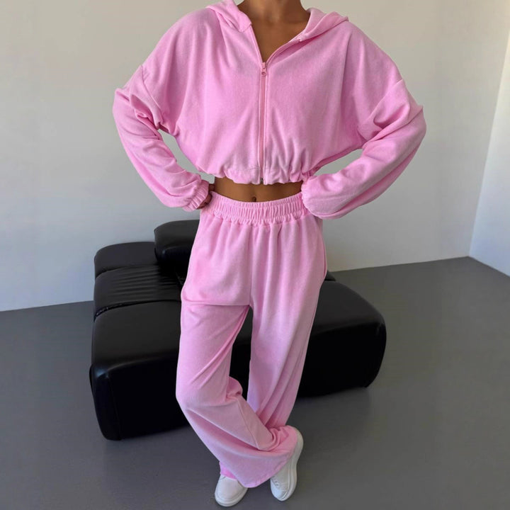 Damen Lässiges Freizeit-Set mit pulloverartigen Jacke und weitem Bund Drune