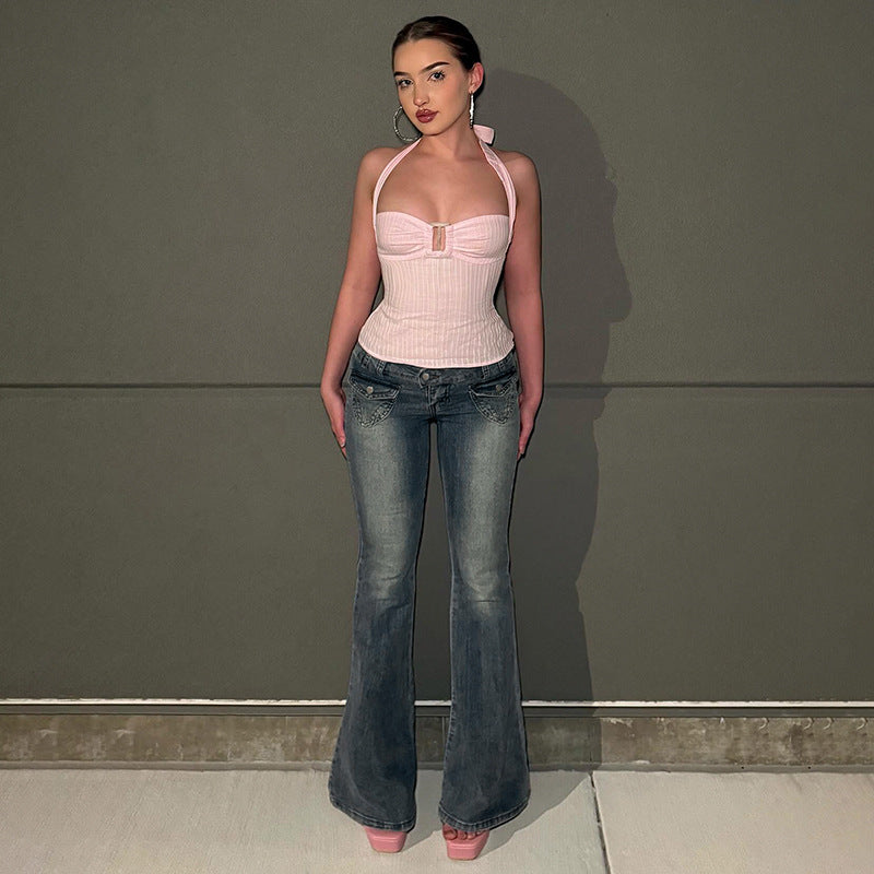 Damen Flared Jeans im klassischen Schnitt mit dekorativen Taschen Drune