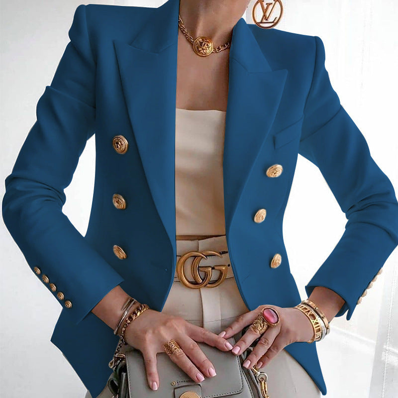 Damen eleganter Blazer mit doppelter Knopfleiste und goldenen Details Drune