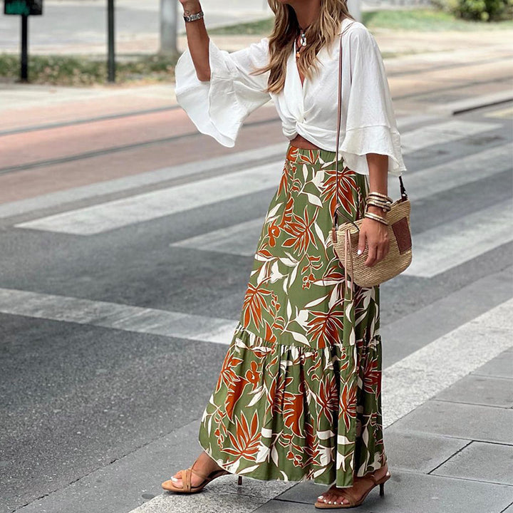 Damen Fließender Maxi-Rock mit floralem Design und asymmetrischem Saum Drune