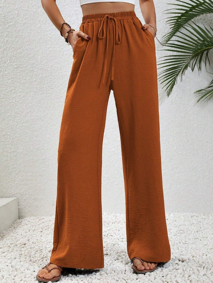 Damen lässige Palazzohose mit elastischem Bund und praktischen Taschen Drune