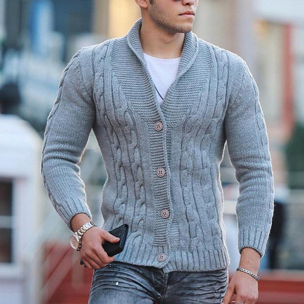 Herren Strickjacke mit einzigartigem Zopfmuster und modischem Schalkragen Drune