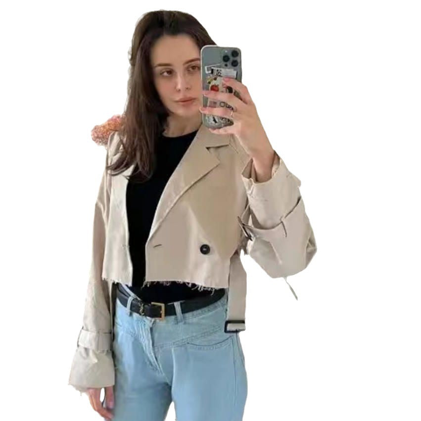 Damen modische kurze Trenchjacke Drune