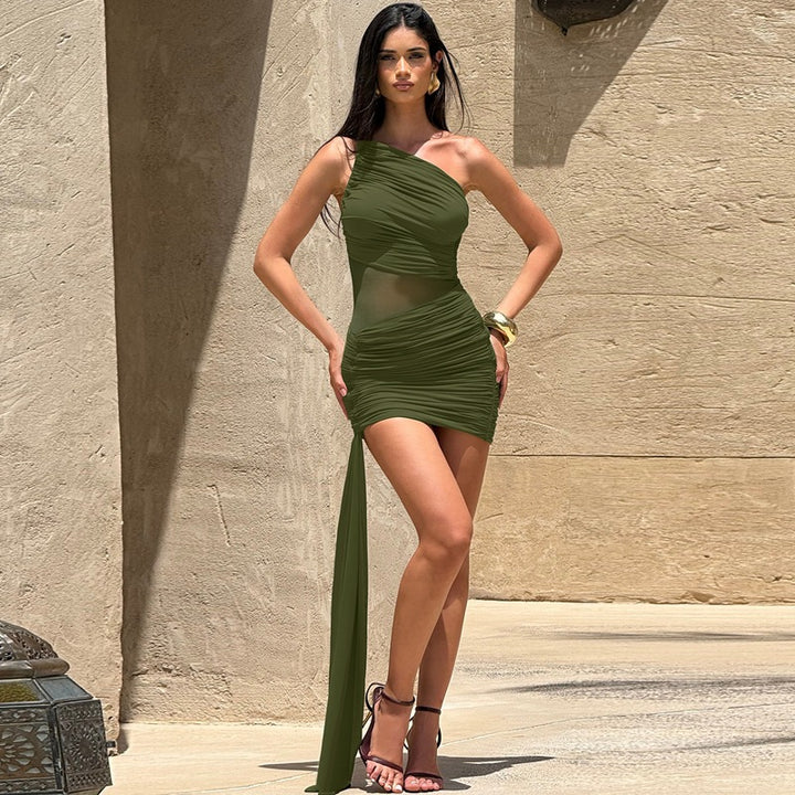 Damen Elegantes asymmetrisches Minikleid mit Drapierungen Drune