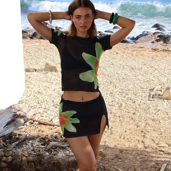 Damen luftiges Strandoutfit mit floralem Design Drune