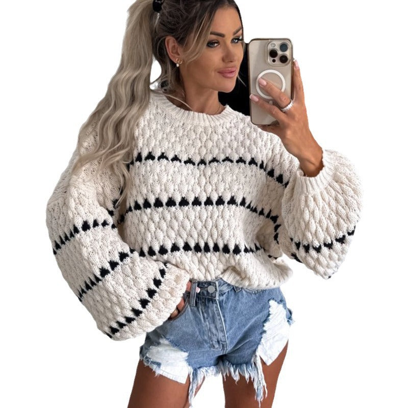 Damen kuscheliger Grobstrickpullover mit einzigartigem Muster Drune
