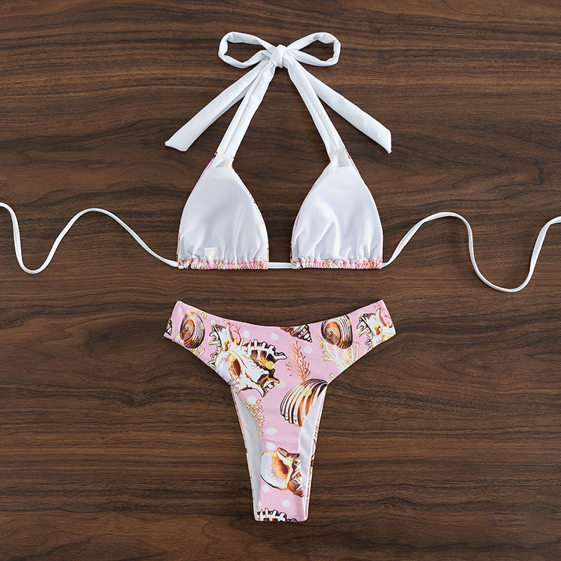 Damen Triangel-Bikini mit trendigem Muschelmuster und raffinierten Trägern Drune