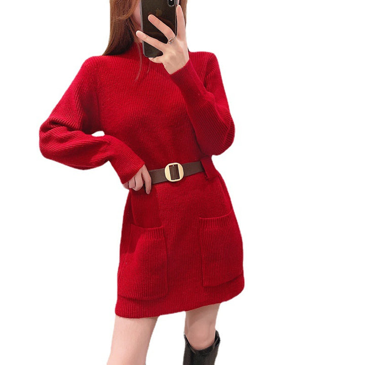 Damen Strickkleid mit hochgeschlossenem Kragen und praktischen Taschen Drune
