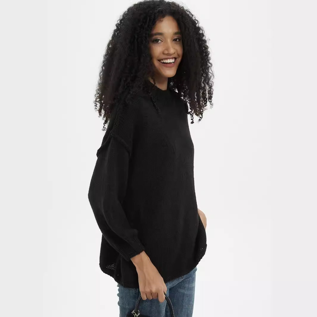 Damen eleganter Strickpullover mit hohem Kragen und lässigem Schnitt Drune