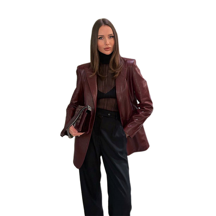 Damen elegante Lederjacke mit tailliertem Schnitt Drune