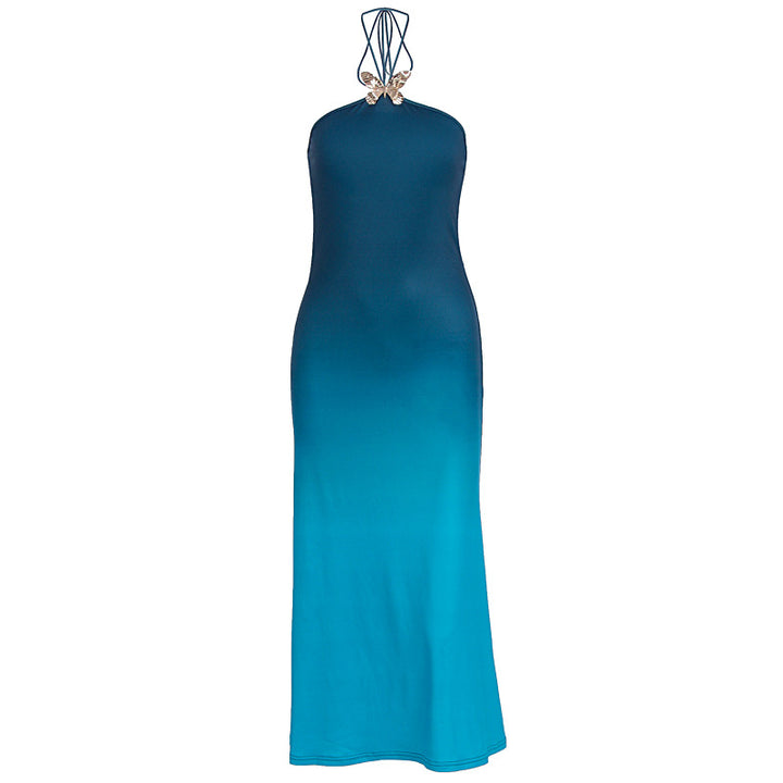 Damen lässiges Maxikleid mit elegantem Halterneck und einzigartigem Farbverlauf Drune