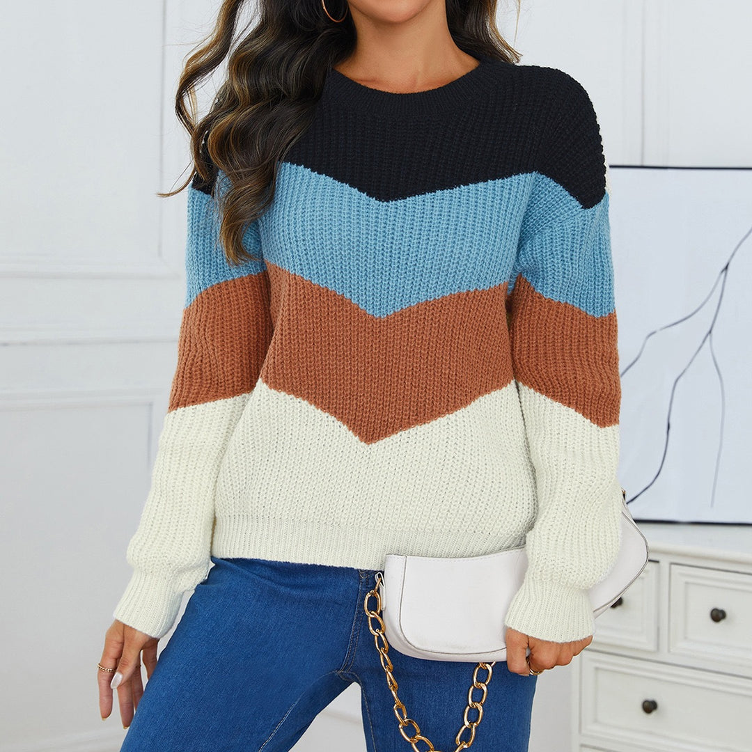 Damen Strickpullover mit chevronförmigem Muster und Komfortbündchen Drune
