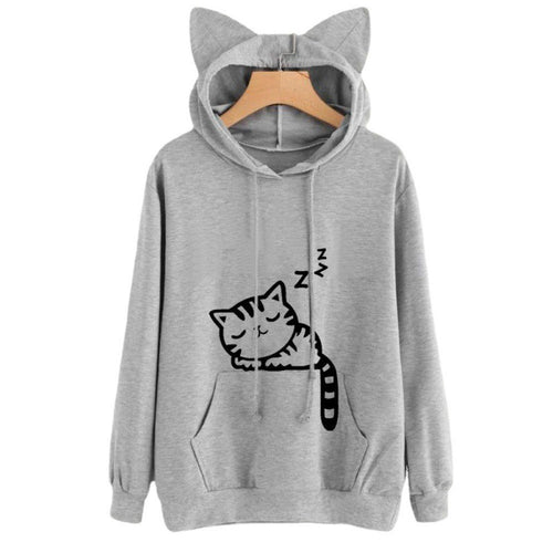 Damen Kapuzenpullover mit Katzenohren und süßem Druck Drune
