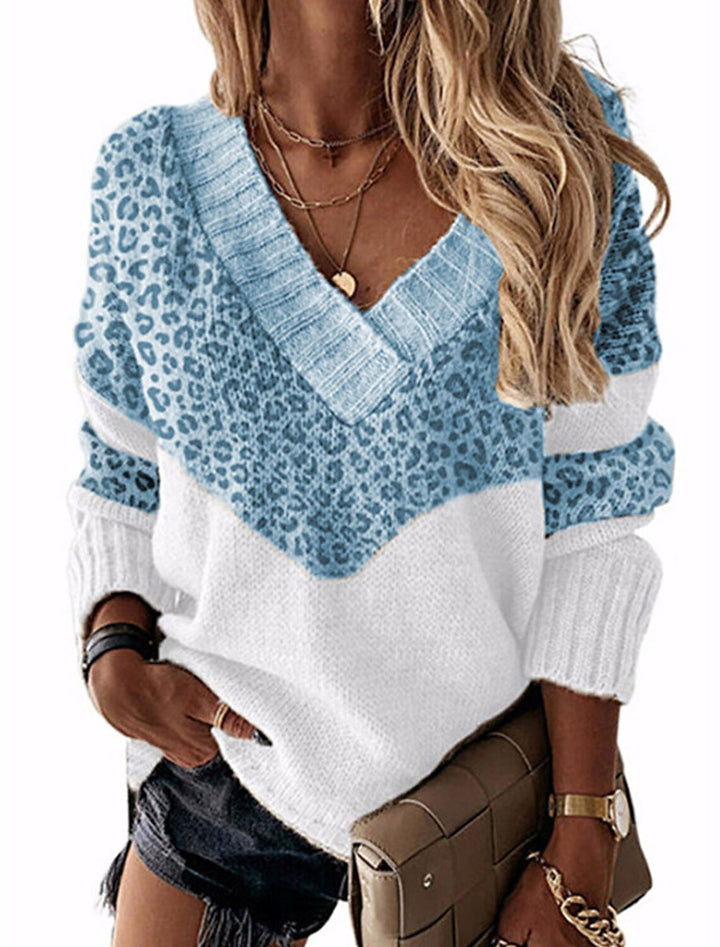 Damen V-Ausschnitt Pullover mit Leopardenmuster Drune