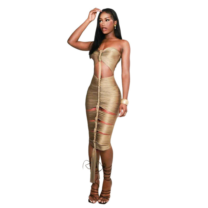 Damen Strapless Maxikleid mit raffinierten Cut-Out-Details und elegantem Raffungseffekt Drune