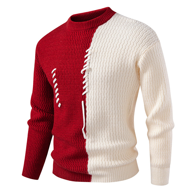 Herren nan zweigeteilter Strukturstrickpullover mit Zierband-Detail und Rundhalsausschnitt Drune