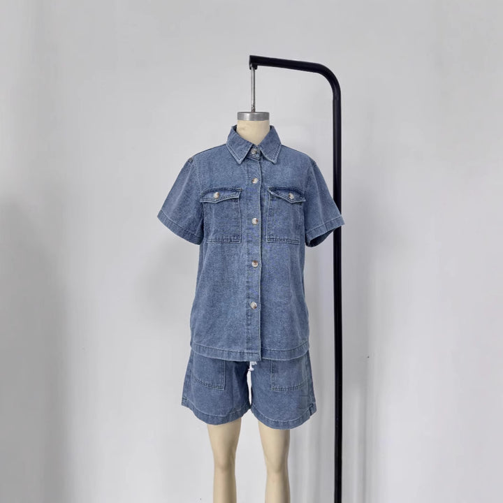 Damen Denim-Hemd und Shorts-Set im modischen Stil Drune